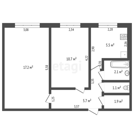 
   Продам 2-комнатную, 44.1 м², Попова ул, 55

. Фото 1.