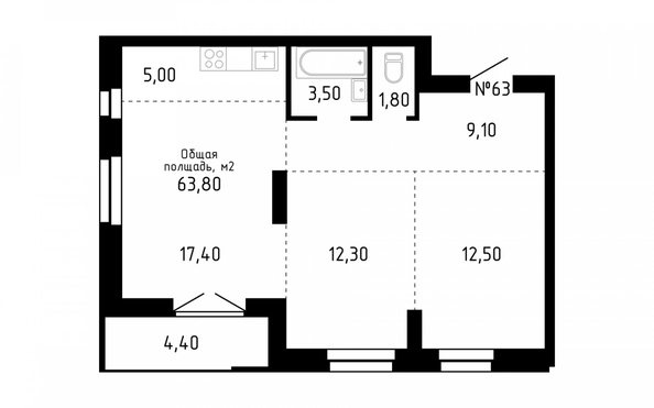 
   Продам 3-комнатную, 63.8 м², Smart (Смарт)

. Фото 11.