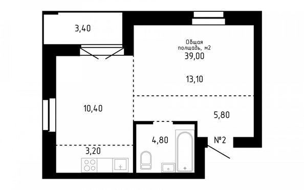 
   Продам 2-комнатную, 39 м², Smart (Смарт)

. Фото 4.