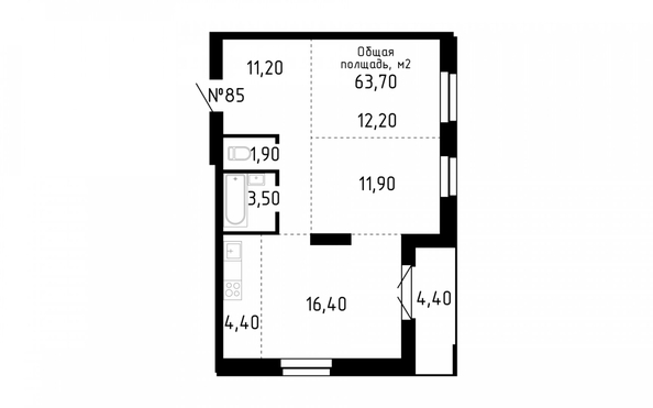 
   Продам 3-комнатную, 63.7 м², Smart (Смарт)

. Фото 12.