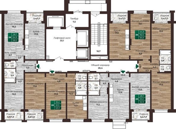 
  Продается 2-комн. квартира, 63.3 м², ЖК Шервуд, (Нагорная 6-я, 15в корп 1)
. Фото 1.