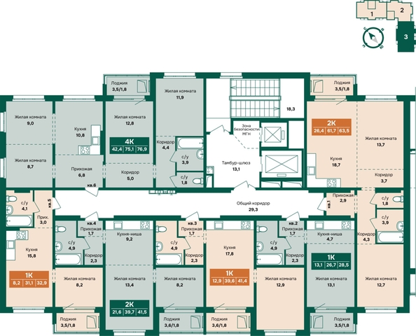 
  Продается 1-комн. квартира, 41.4 м², ЖК Камчатка, корпус 3
. Фото 1.
