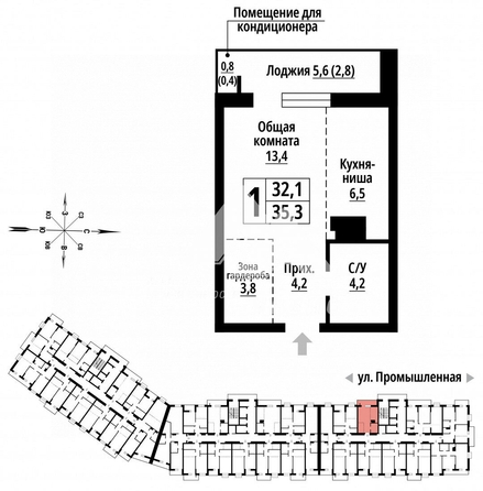
  Продается студия, 35.3 м², Промышленная ул, д. 10
. Фото 1.