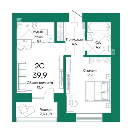
  Продается 2-комн. квартира, 39.9 м², ЖК Широта, корпус 1
. Фото 1.