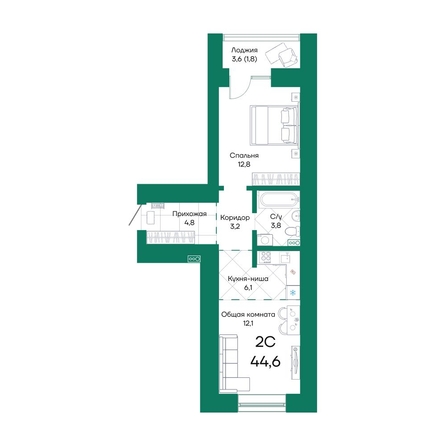 
  Продается 2-комн. квартира, 44.6 м², ЖК Широта, корпус 2
. Фото 1.