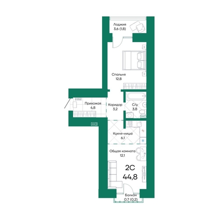 
  Продается 2-комн. квартира, 44.8 м², ЖК Широта, корпус 2
. Фото 1.