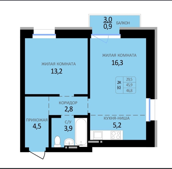 
  Продам 2-комн. квартиру, 46.8 м², ЖК Чайка
. Фото 5.