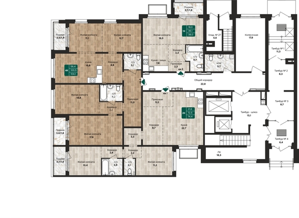 
  Продается 2-комн. квартира, 74.4 м², ЖК Камчатка, корпус 1
. Фото 1.