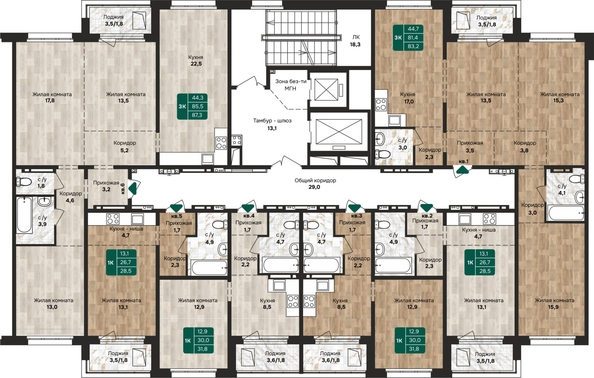 
  Продается 3-комн. квартира, 87.3 м², ЖК Камчатка, корпус 1
. Фото 1.