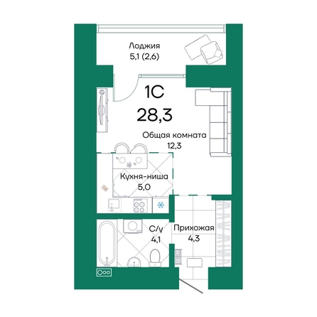 
  Продается студия, 28.3 м², ЖК Широта, корпус 2
. Фото 1.