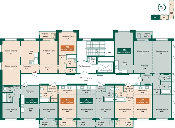 
  Продается 4-комн. квартира 82.7 м², в ЖК Камчатка, корпус 4. Фото 1.