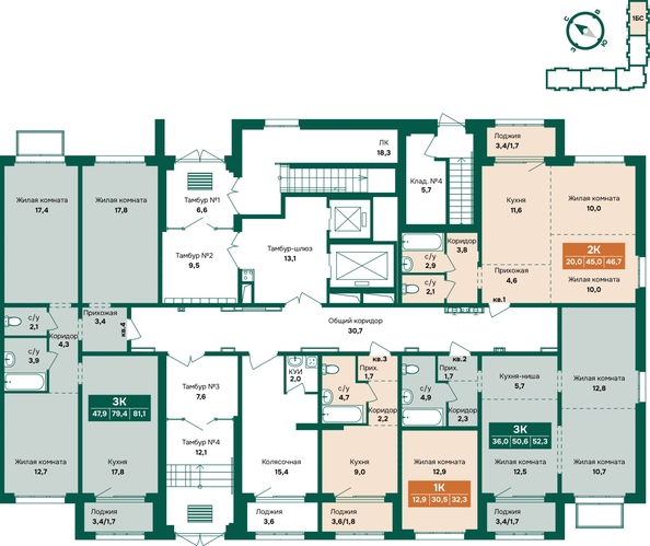 
  Продается 3-комн. квартира 52.3 м², в ЖК Камчатка, корпус 6/3. Фото 1.