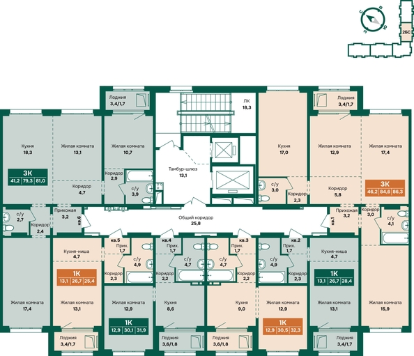 
  Продается 3-комн. квартира 86.3 м², в ЖК Камчатка, корпус 6/3. Фото 1.