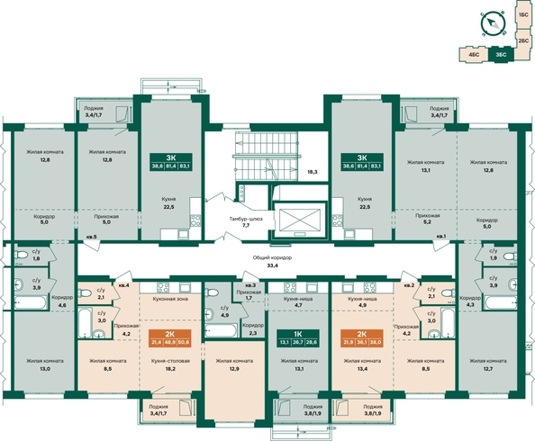 
  Продается 3-комн. квартира 83.1 м², в ЖК Камчатка, корпус 4. Фото 1.