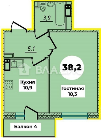 
  Продается 1-комн. квартира, 39.4 м², д. 2/2
. Фото 5.