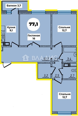 
  Продается 3-комн. квартира, 77.1 м², д. 2/2
. Фото 5.