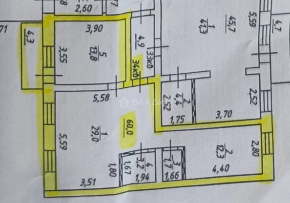 
  Продам 3-комн. квартиру 60 м². Фото 8.