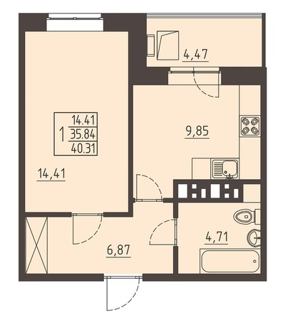 
   Продам 1-комнатную, 40.31 м², Очаг, блок-секция 8

. Фото 1.