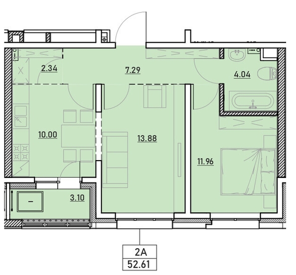 
   Продам 2-комнатную, 52.61 м², Zenith (Зенит), 2 этап

. Фото 1.