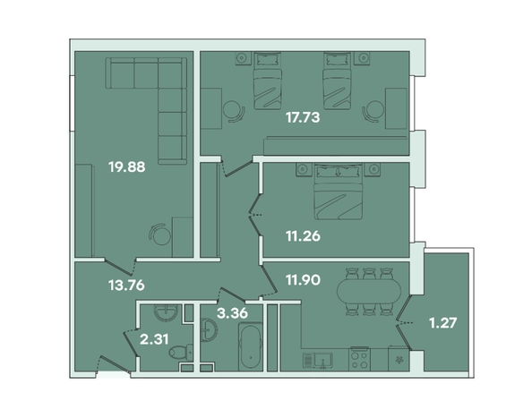 
   Продам 3-комнатную, 84.43 м², Фамилия, дом 1

. Фото 3.