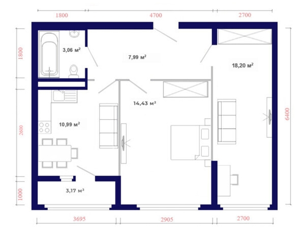 
   Продам 2-комнатную, 57.84 м², Юго-Западный, дом 17

. Фото 2.