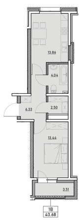 
   Продам 1-комнатную, 43.68 м², Zenith (Зенит), 2 этап

. Фото 1.