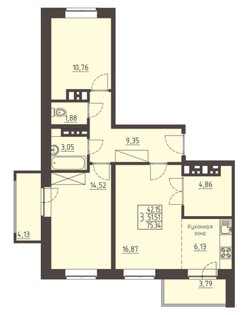 
   Продам 3-комнатную, 75.4 м², Очаг, блок-секция 7

. Фото 1.