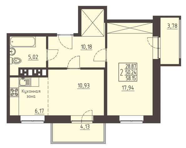 
   Продам 2-комнатную, 58.7 м², Очаг, блок-секция 8

. Фото 1.