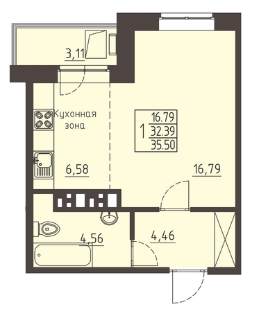 
   Продам 1-комнатную, 35.8 м², Очаг, блок-секция 8

. Фото 1.