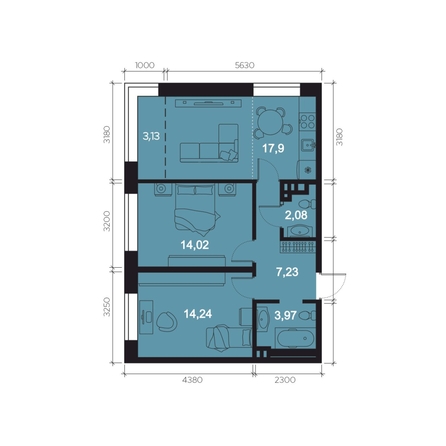 
  Продается 3-комн. квартира, 62.57 м², ЖК RIVERANG (РиверАнг)
. Фото 1.