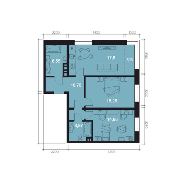 
   Продам 3-комнатную, 73.39 м², RIVERANG (РиверАнг)

. Фото 1.