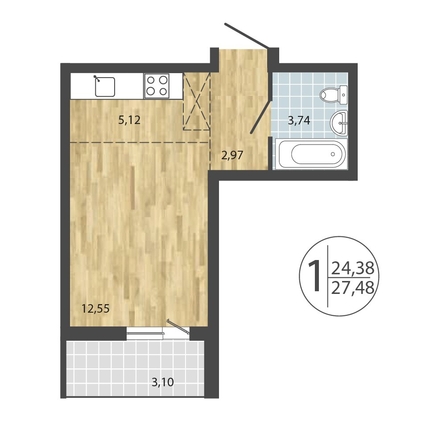 
  Продается 1-комн. квартира, 27.48 м², ЖК ЛЕРМОНТОВ ПАРК, дом 1
. Фото 9.