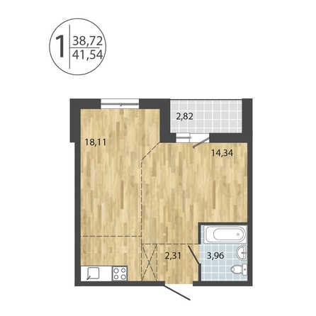 
  Продается 1-комн. квартира, 41.54 м², ЖК ЛЕРМОНТОВ ПАРК, дом 1
. Фото 2.