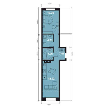 
  Продается 2-комн. квартира 51.23 м², в ЖК Клубный дом РиверАнг. Фото 1.