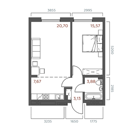 
  Продается 1-комн. квартира 50.95 м², в ЖК Салют. Фото 2.