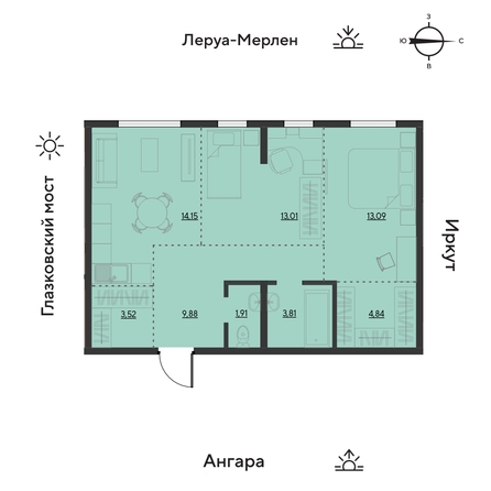
  Продается 3-комн. квартира 64.3 м², в ЖК Затон, блок-секция 2. Фото 1.