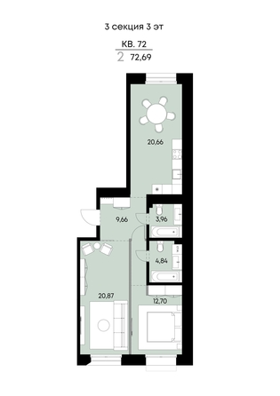 
  Продается 2-комн. квартира 72.69 м², в ЖК ВЕКТОР премиум-квартал, дом 1. Фото 1.