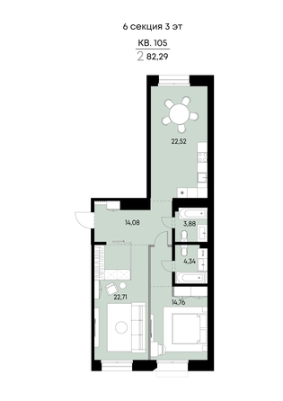 
  Продается 2-комн. квартира 82.29 м², в ЖК ВЕКТОР премиум-квартал, дом 2. Фото 1.