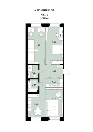 
  Продается 3-комн. квартира 101.46 м², в ЖК ВЕКТОР премиум-квартал, дом 2. Фото 1.