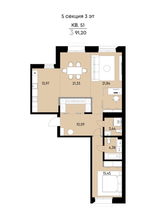 
  Продается 3-комн. квартира 91.2 м², в ЖК ВЕКТОР премиум-квартал, дом 2. Фото 1.