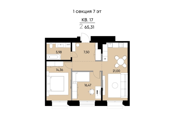 
  Продается 2-комн. квартира 65.31 м², в ЖК ВЕКТОР премиум-квартал, дом 1. Фото 1.
