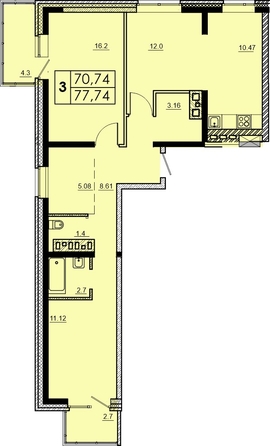 
  Продается 3-комн. квартира 77.74 м², в ЖК Мега, дом 3. Фото 1.
