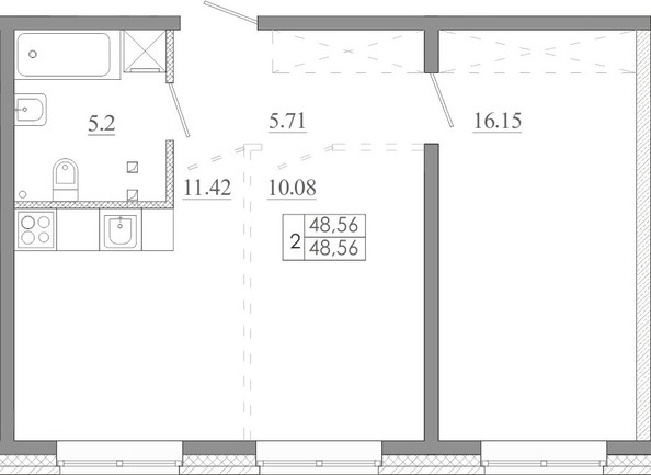 
  Продается 2-комн. квартира 48.56 м², в ЖК Мега, дом 5. Фото 1.