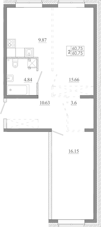 
  Продается 2-комн. квартира 60.75 м², в ЖК Мега, дом 8. Фото 1.