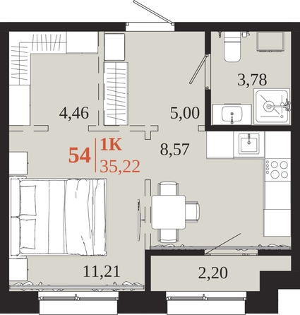 
  Продается 1-комн. квартира 35.22 м², в ЖК 1661. Фото 1.