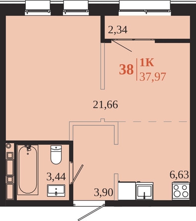
  Продается 1-комн. квартира 37.97 м², в ЖК 1661. Фото 1.