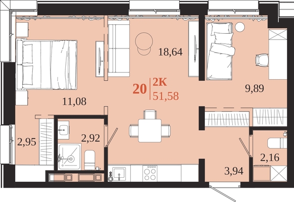 
  Продается 2-комн. квартира 51.58 м², в ЖК 1661. Фото 1.