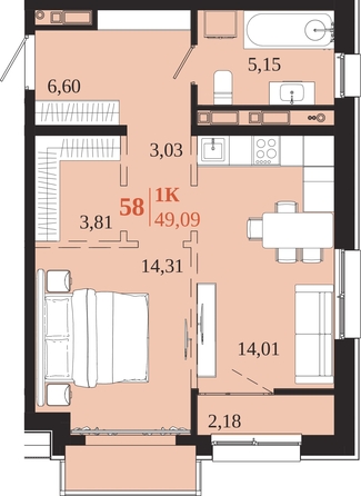 
  Продается 1-комн. квартира 49.09 м², в ЖК 1661. Фото 1.
