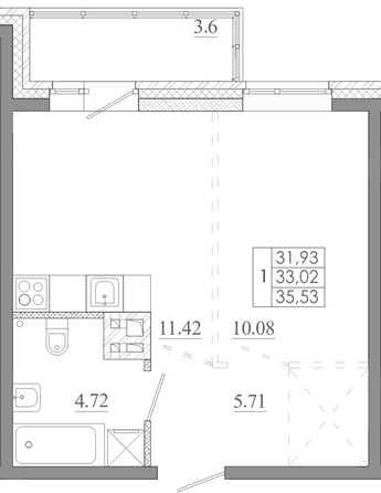 
  Продается 1-комн. квартира 35.53 м², в ЖК Мега, дом 5. Фото 1.