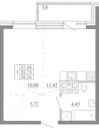 
  Продается 1-комн. квартира 35.26 м², в ЖК Мега, дом 5. Фото 1.